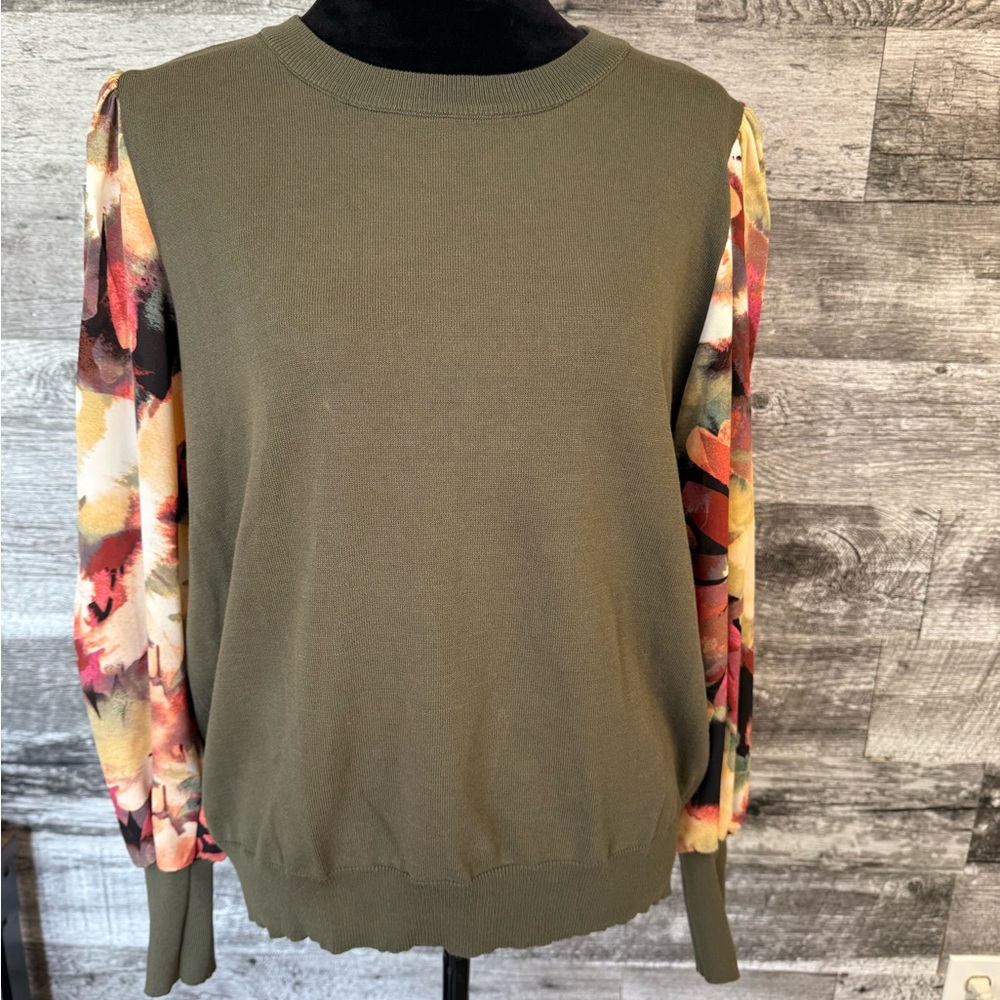 Zac & Rachel Olive Sweater with Colorful Sleeves